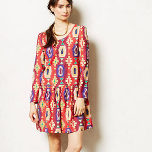 Anthropologie Wildfires Dress Abstract Print Peplum Tunic Shift By Eyedoll, XXS